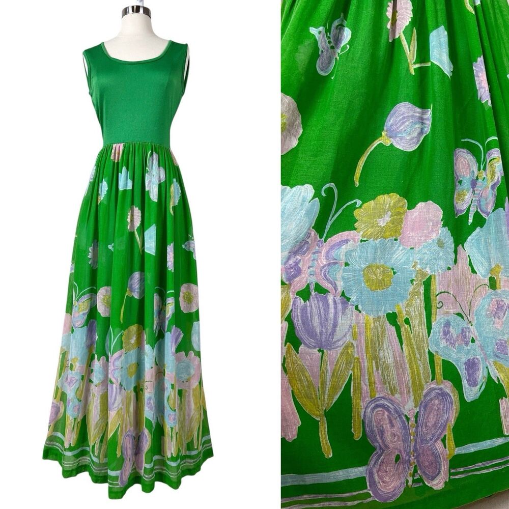 Green Floral Maxi Dress - Sleeveless Garden Print